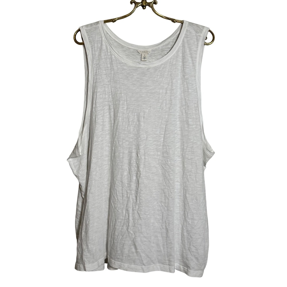 CASLON Womens 3X White Tank Top Sleeveless Casual Comfy Cotton Blend Plus Size